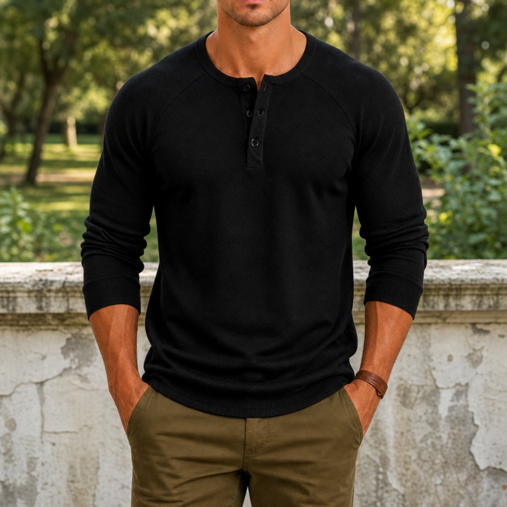 Tossa Ribbed Henley Sweater in Black