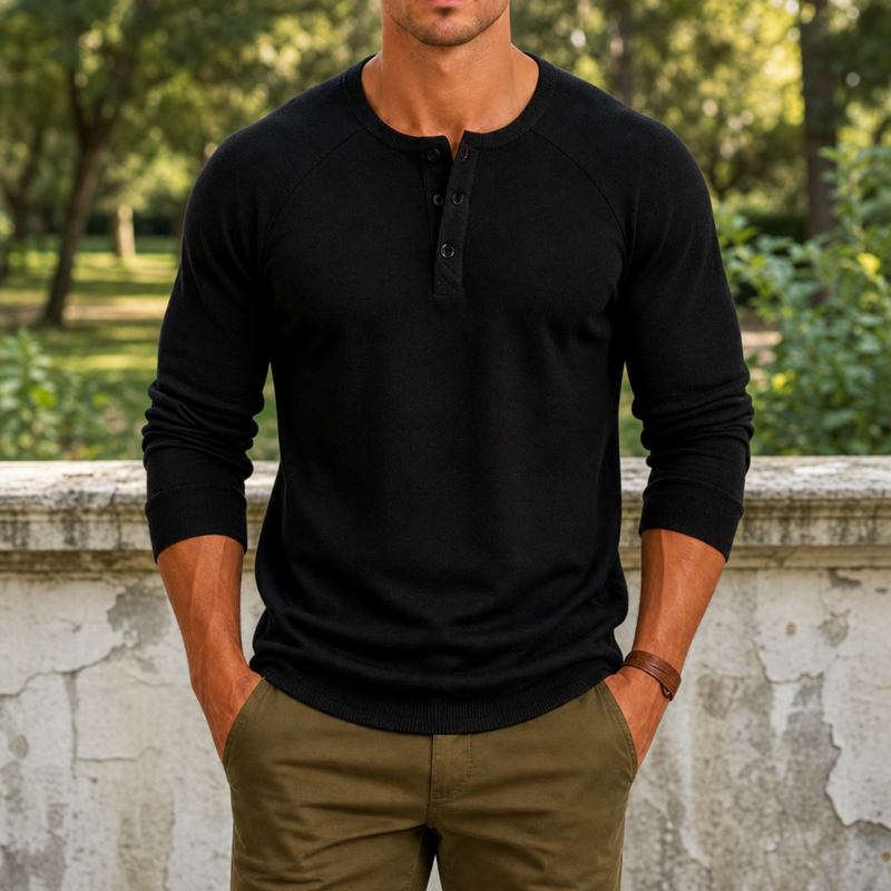 Tossa Ribbed Henley Sweater in Black