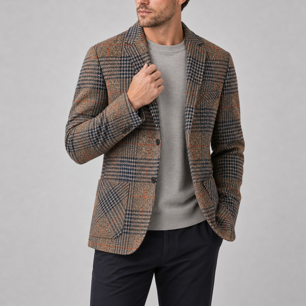 Treviso Plaid Houndstooth Blazer in Brown