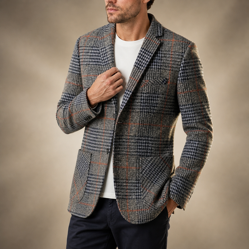 Treviso Plaid Houndstooth Blazer in Gray