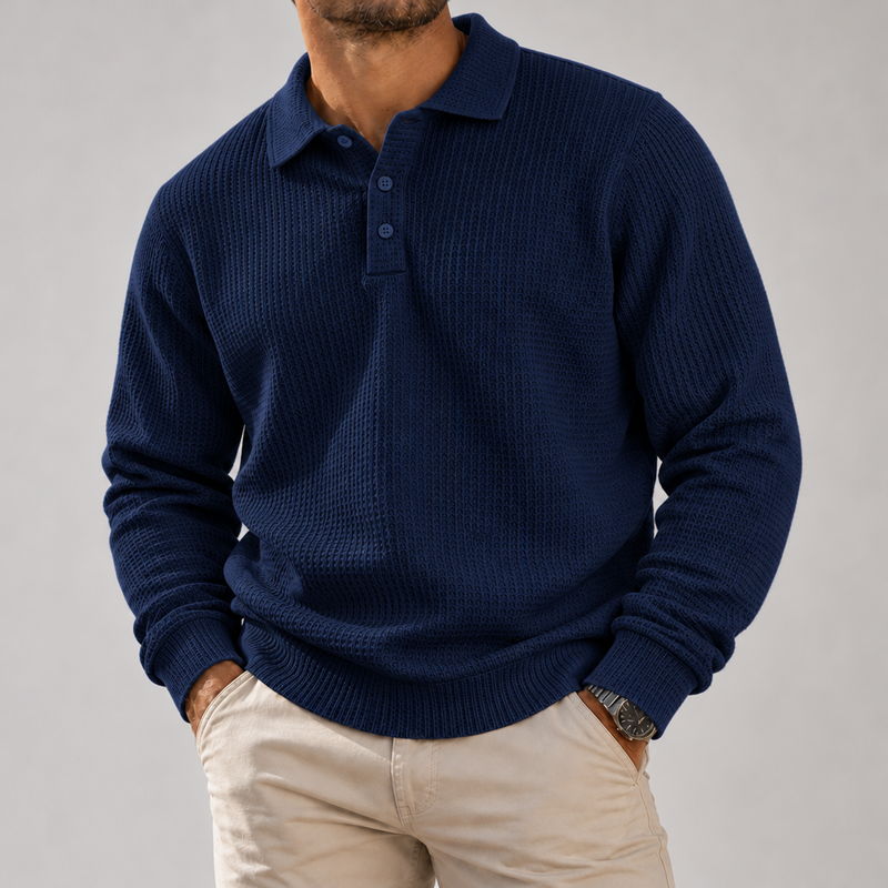Tropea Waffle Knit Polo Sweater in Navy