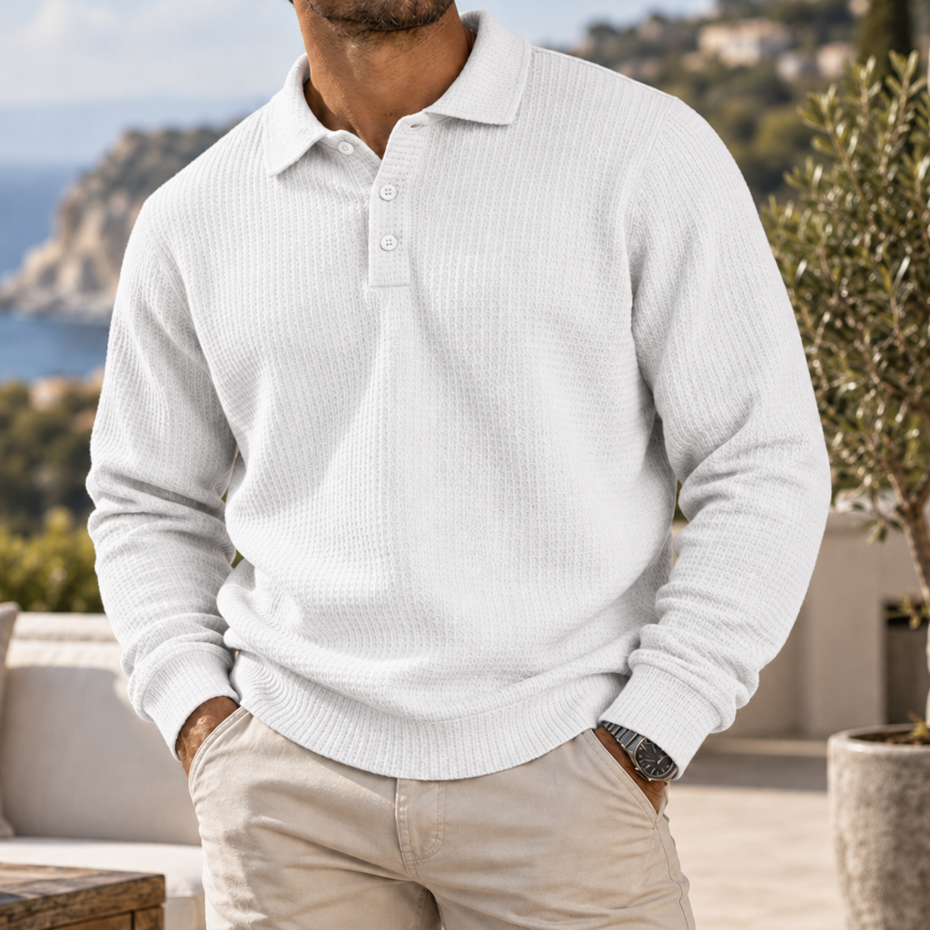 Tropea Waffle Knit Polo Sweater in White