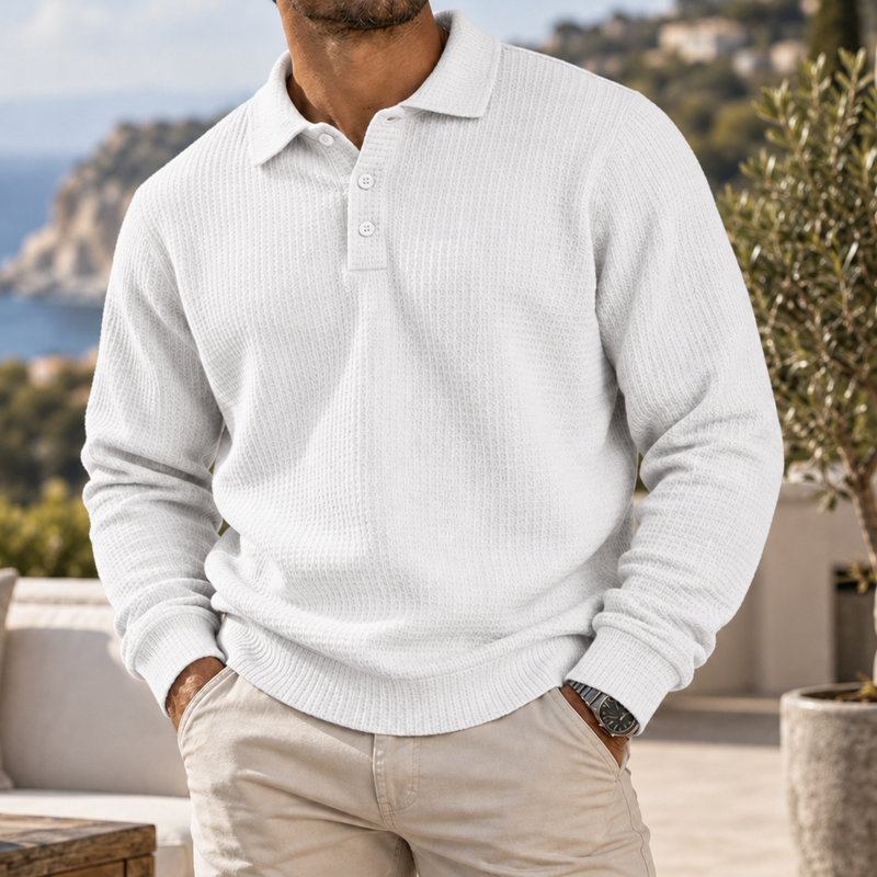 Tropea Waffle Knit Polo Sweater in White