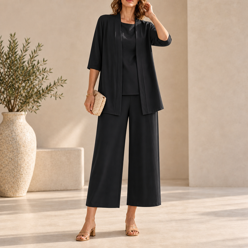 Tropea Wide Leg Three-Piece Set in Black