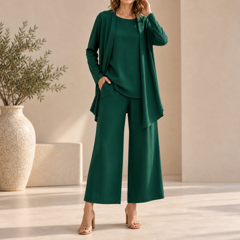 Tropea Wide Leg Three-Piece Set in Green