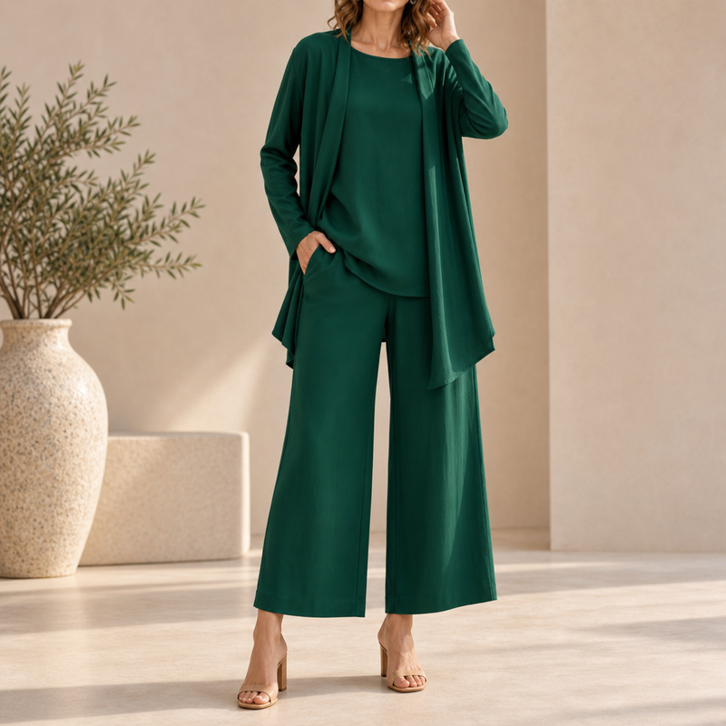 Tropea Wide Leg Three-Piece Set in Green