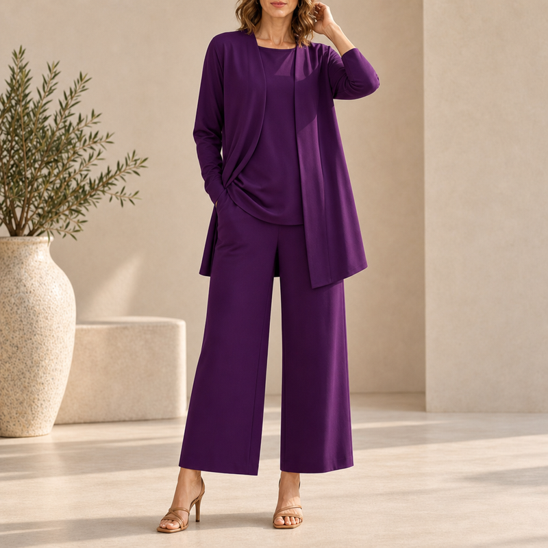Tropea Wide Leg Three-Piece Set in Purple