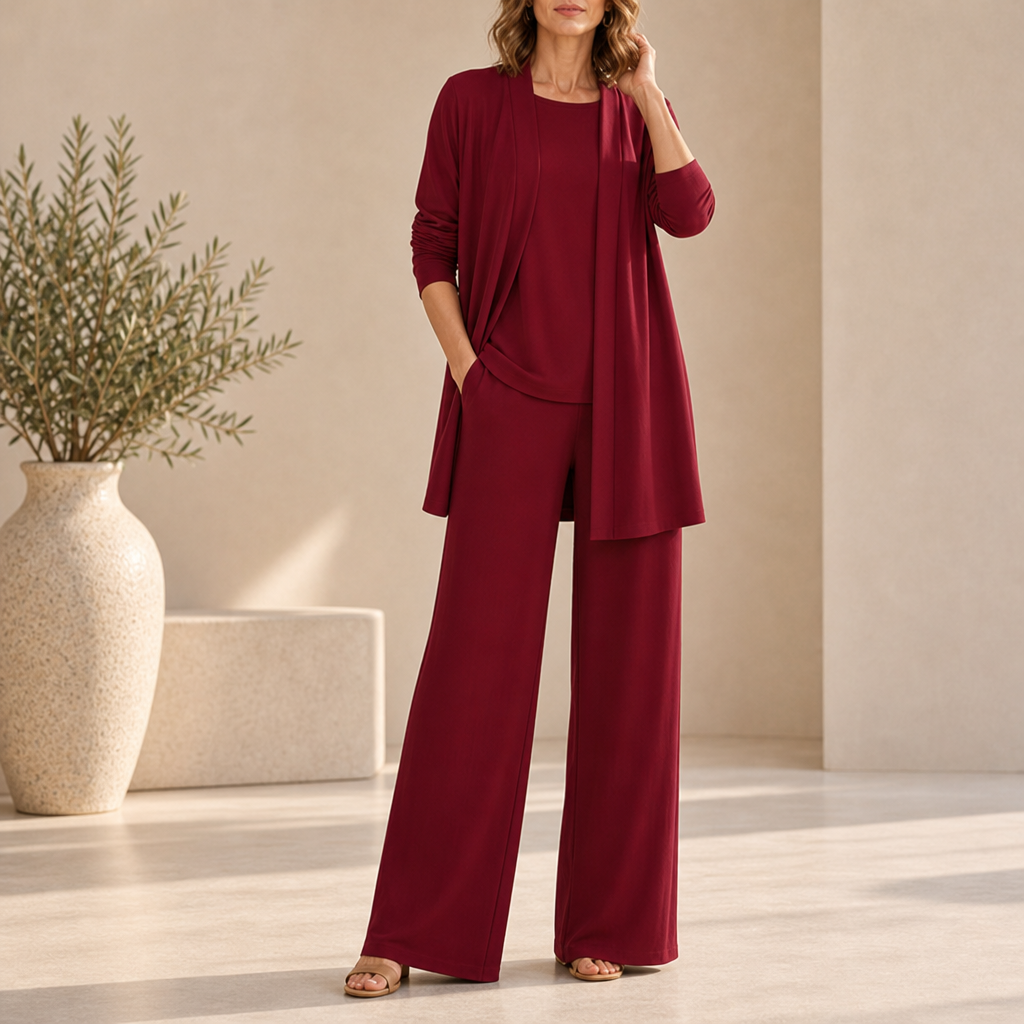 Tropea Wide Leg Three-Piece Set in Red