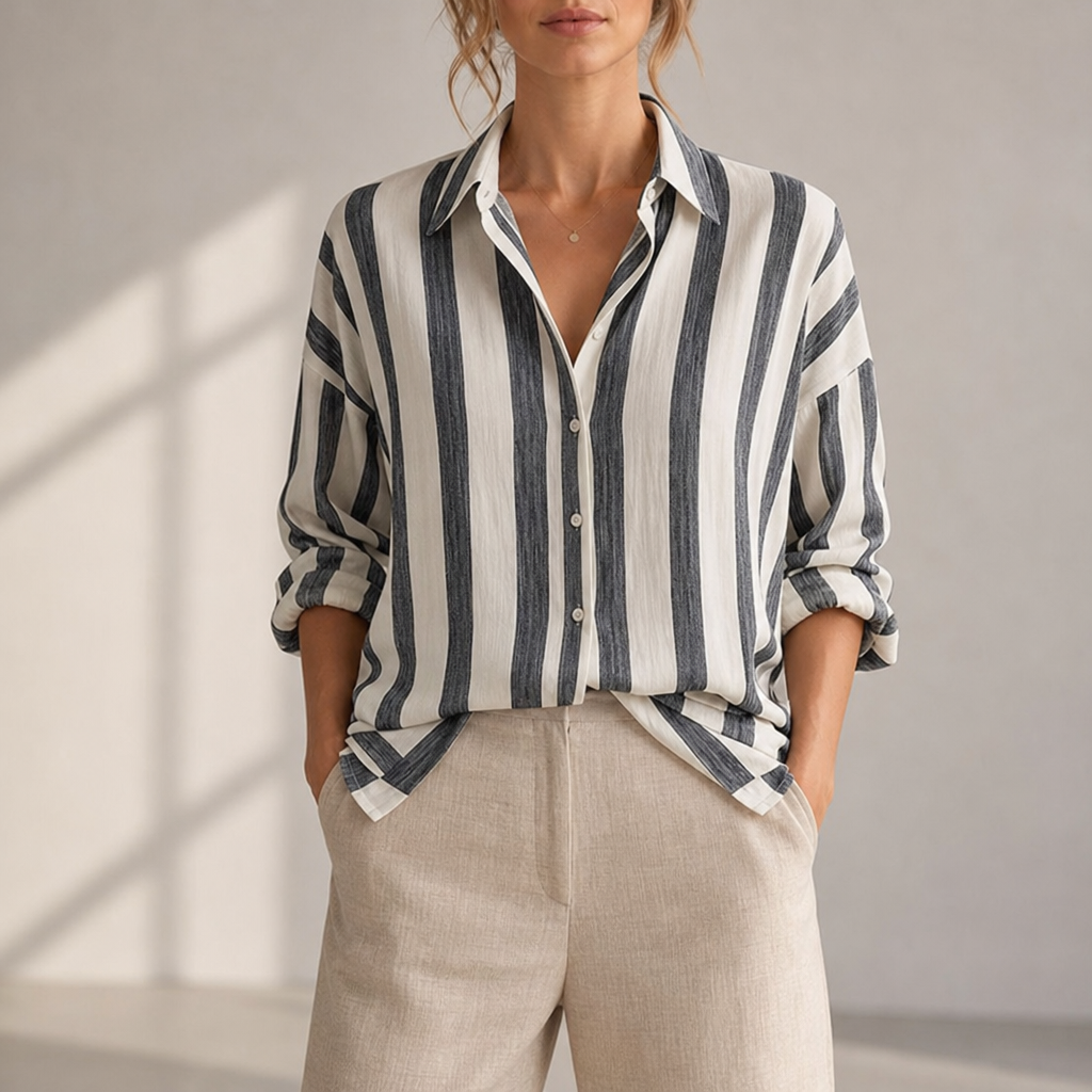 Ubeda Loose Striped Blouse in Black