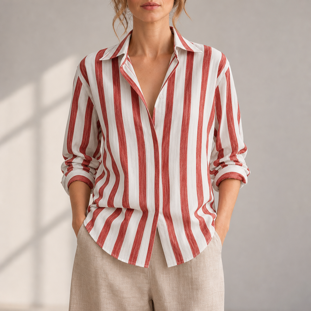 Ubeda Loose Striped Blouse in Red