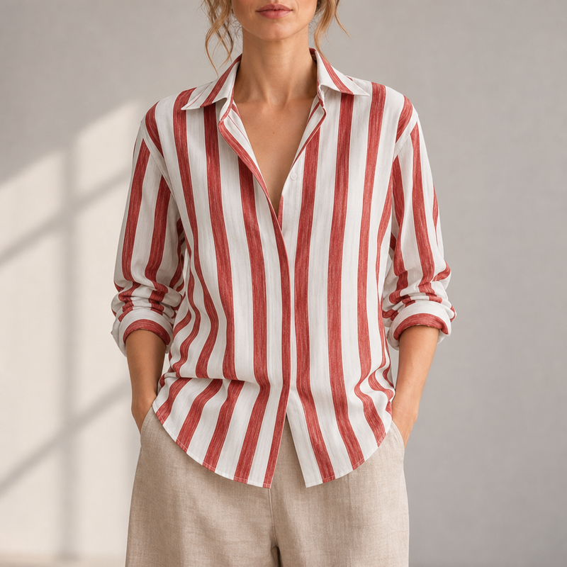 Ubeda Loose Striped Blouse in Red