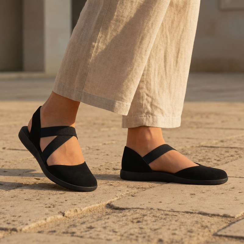 Villefranche Orthopedic Criss-Cross Strap Flats in Black