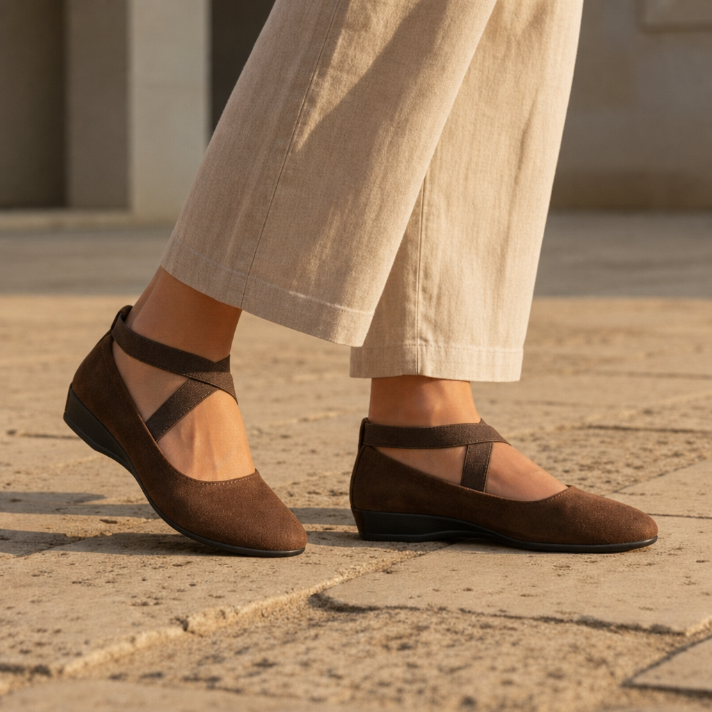 Villefranche Orthopedic Criss-Cross Strap Flats in Brown