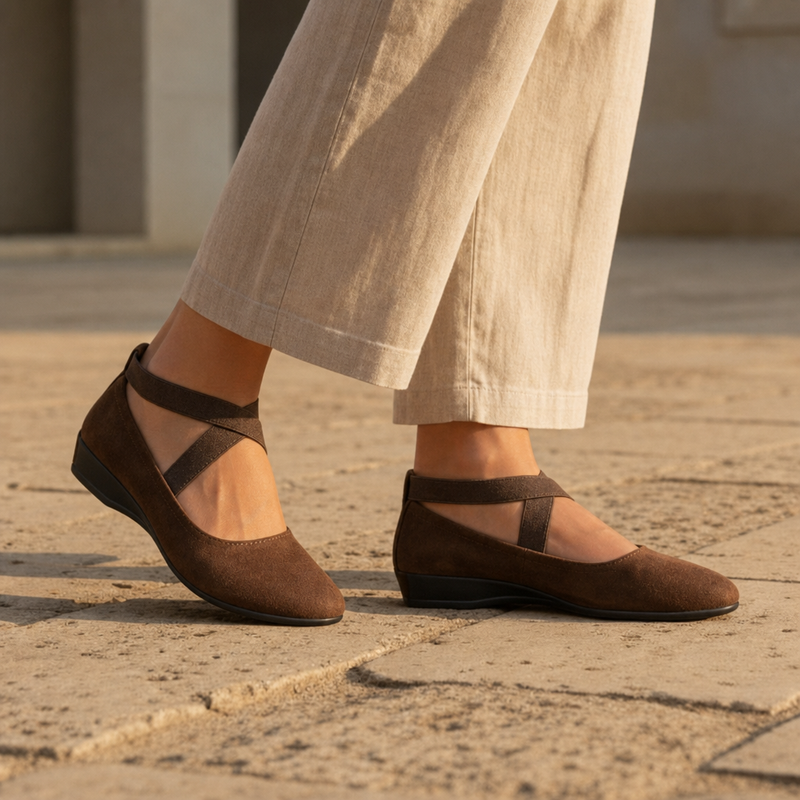 Villefranche Orthopedic Criss-Cross Strap Flats in Brown
