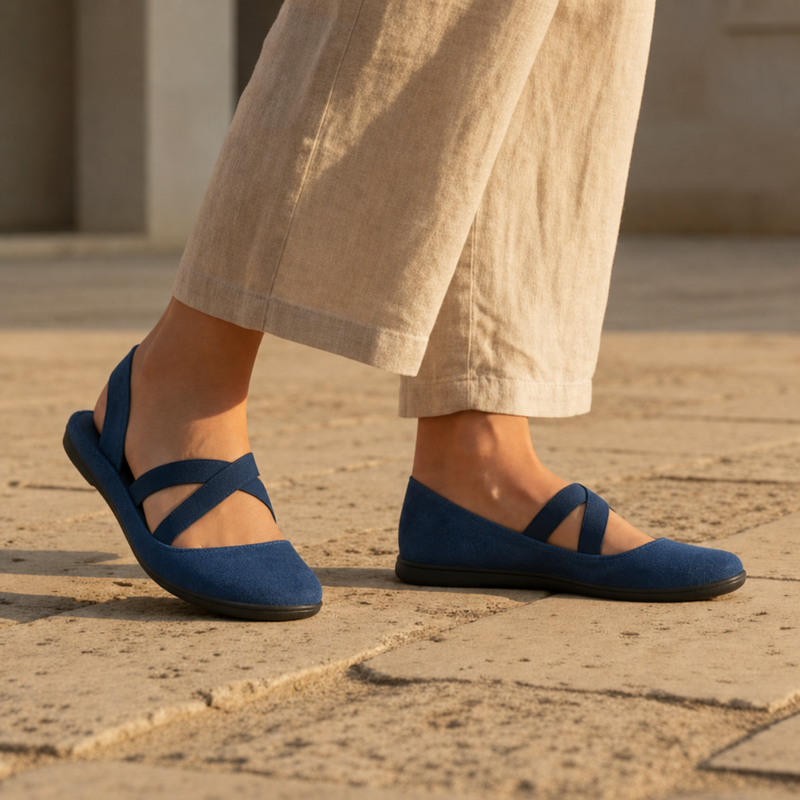 Villefranche Orthopedic Criss-Cross Strap Flats in Blue